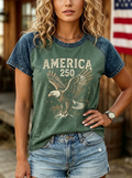 Women's Western Independence Day Eagle America 250 Printed T-shirt