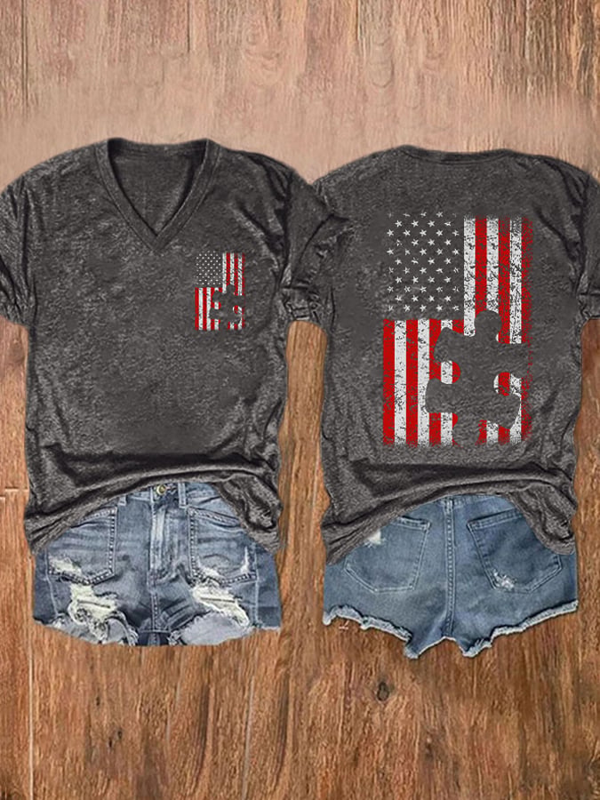 V-neck Retro Autism Awareness Flag Puzzle Print T-Shirt