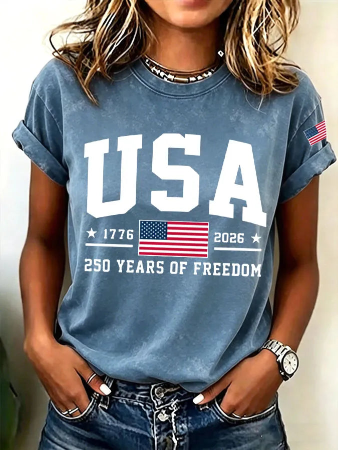 Women'S  America Flag Printed Casual T-Shirt