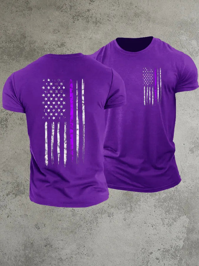 National Purple Heart Day America Flag Pattern 100% Cotton T-Shirt