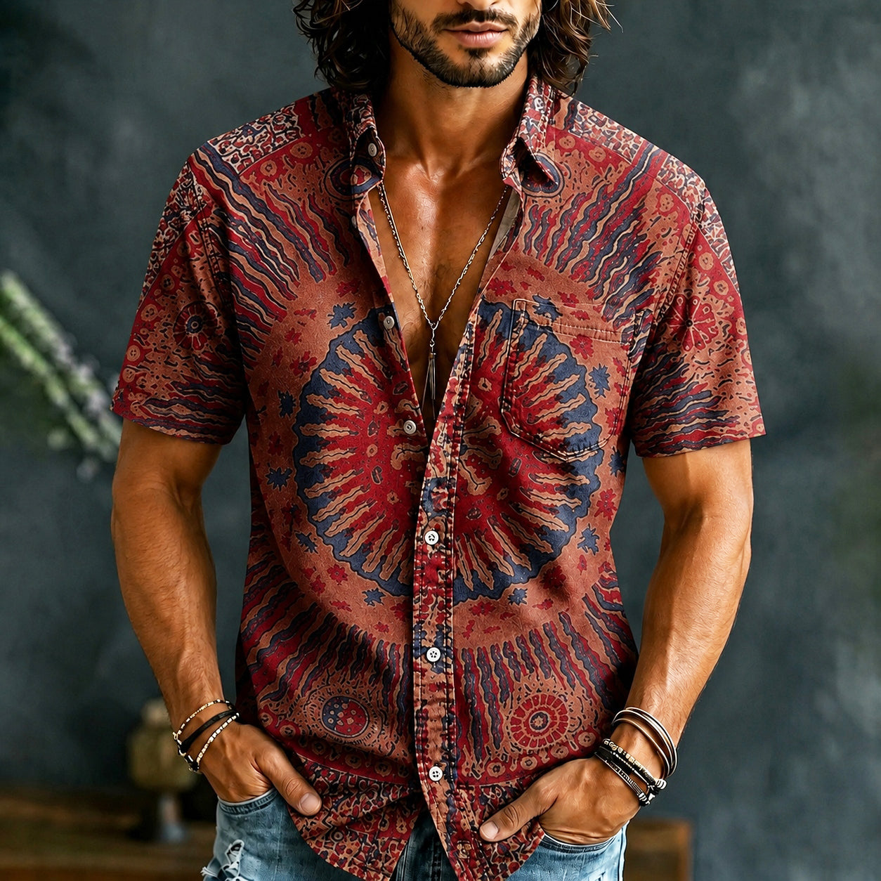 Men's Hippie Art Abstract Pattern All Over Print Short Sleeves Shirt