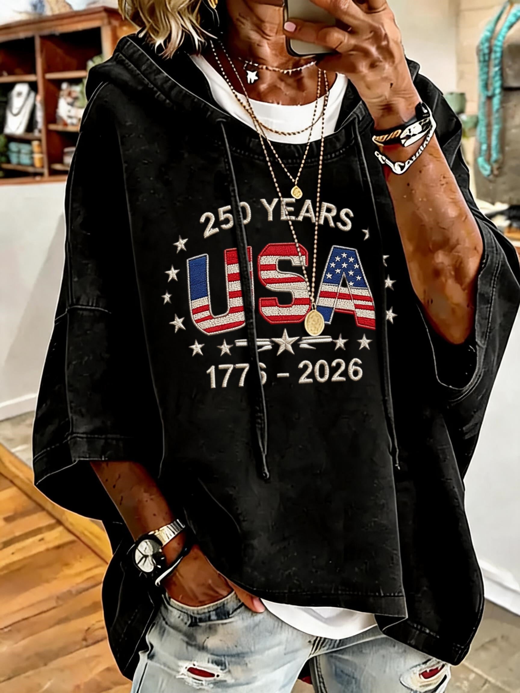 Women's Anniversary USA Print Oversized Hoodie