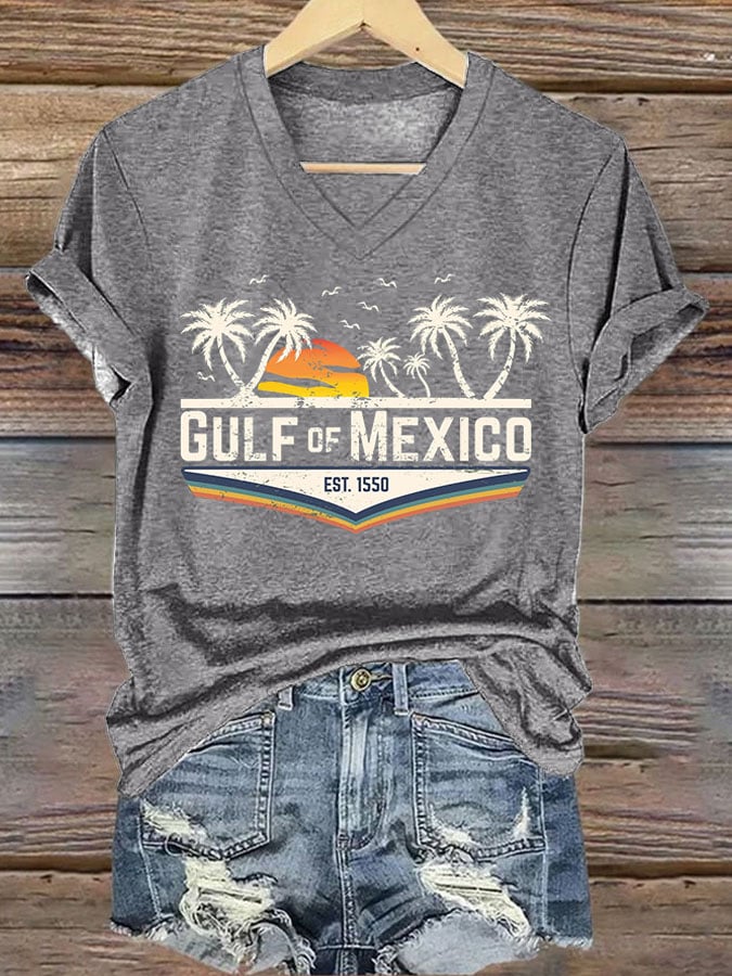 Women's Gulf Of Mexico Printed V Neck T-Shirt