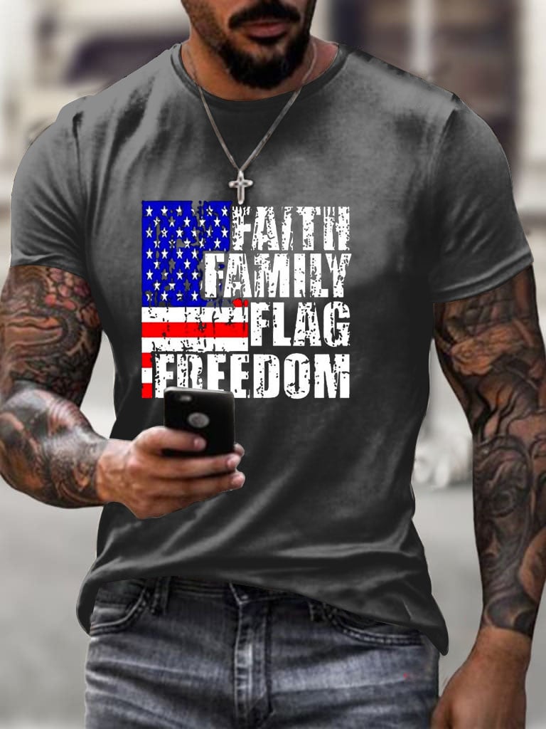 Men'S Faith Family Flag Freedom printed T-Shirt
