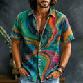 Men's Retro Colorful Tie Dye Print Pocket Short Sleeve Shirt