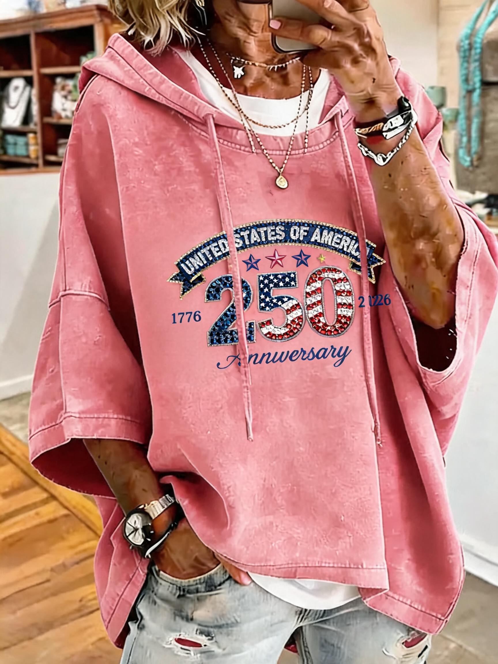 Women's 250th Anniversary Flag Print Oversized Hoodie