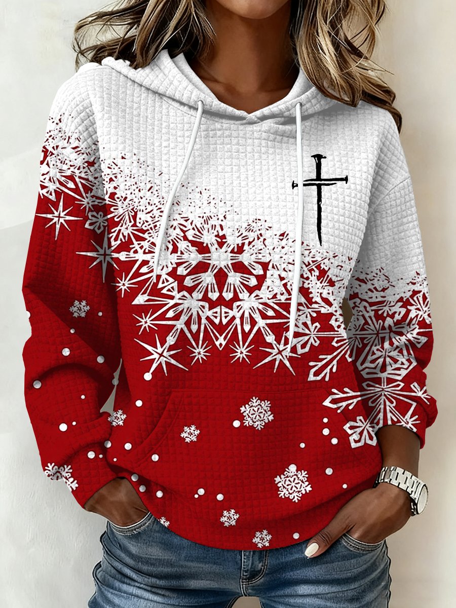 Women's Christmas Print Plaid Fabric Hooded Sweatshirt