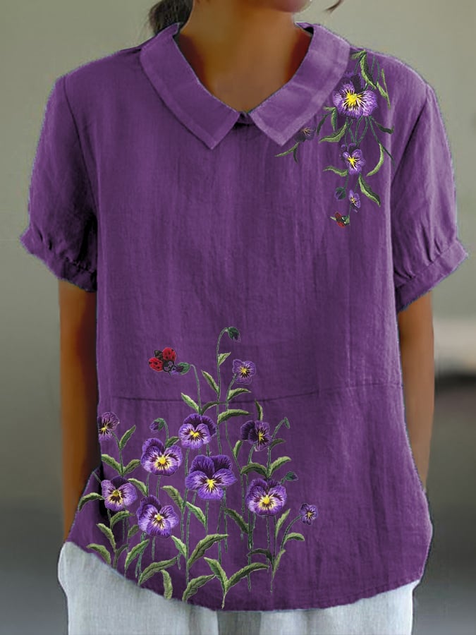 Women's Alzheimer'S Awareness Purple Flower Print  Casual Tops