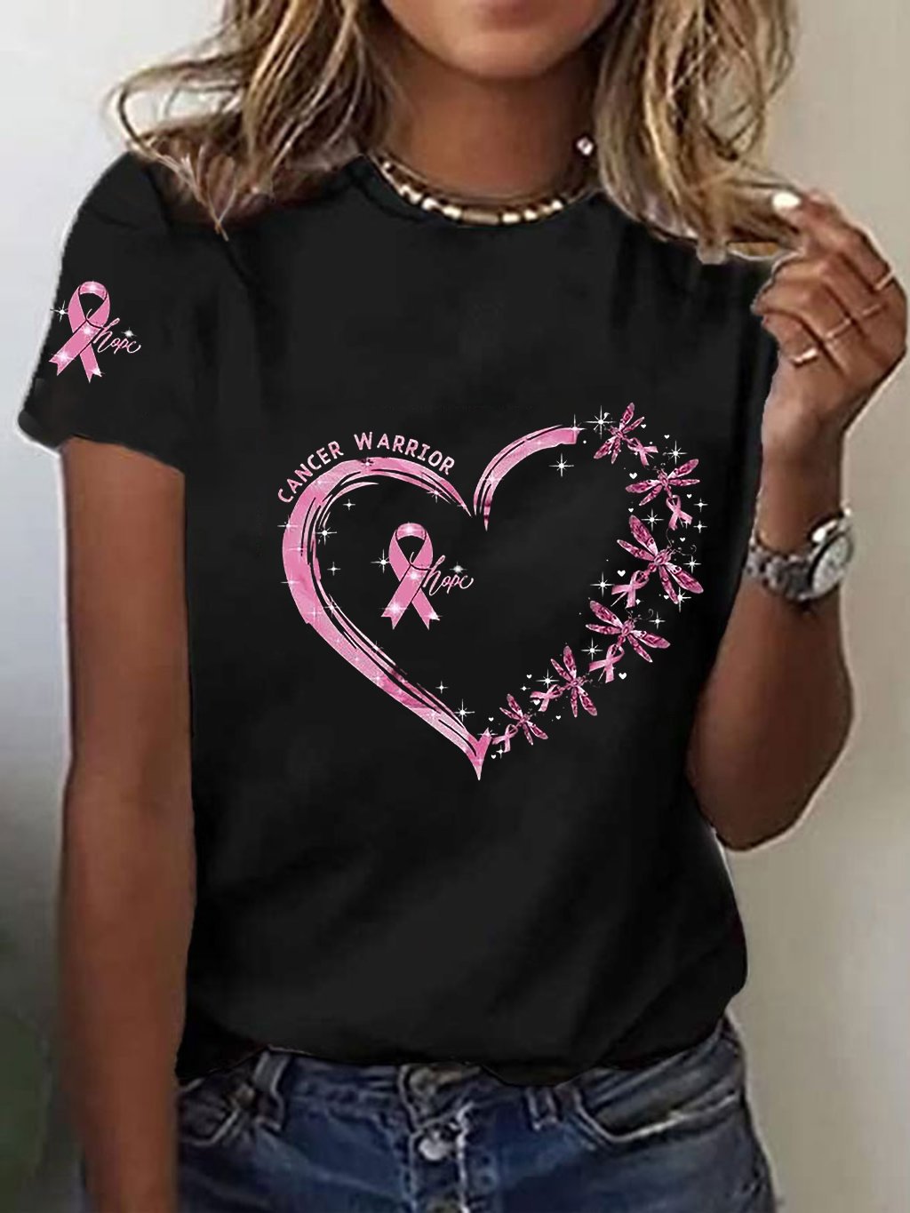 Women's Pink Ribbon Breast Cancer Awareness Print T-Shirt