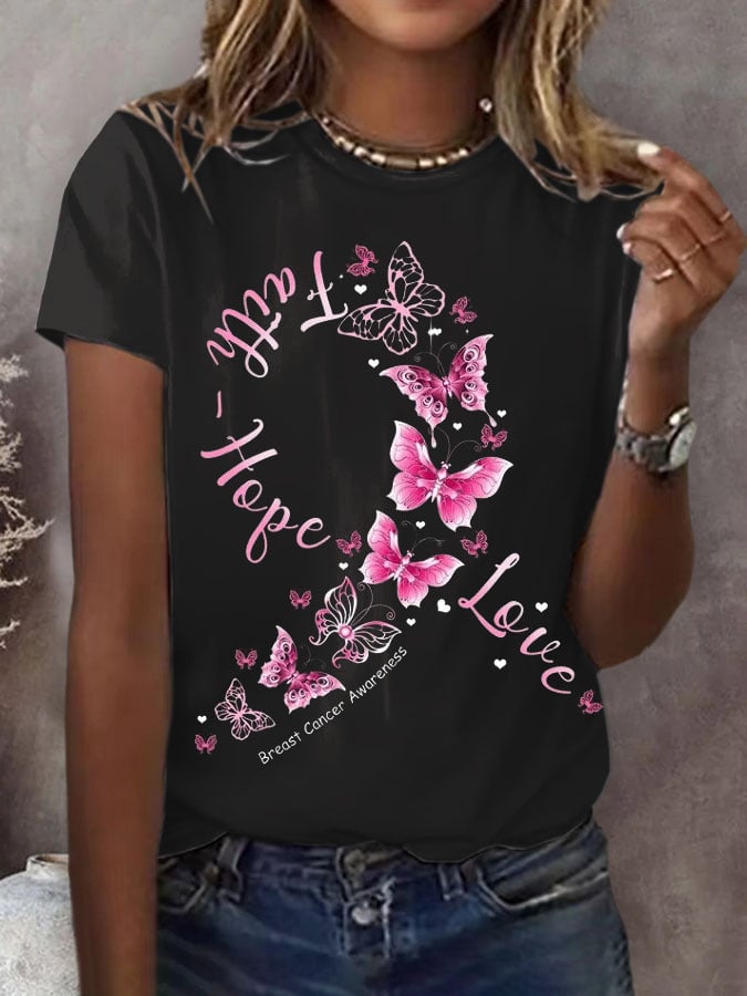 Women's Breast Cancer Awareness Print Casual T-Shirt