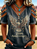 Women's Western Independence Day Eagle 250th Anniversary Printed T-shirt