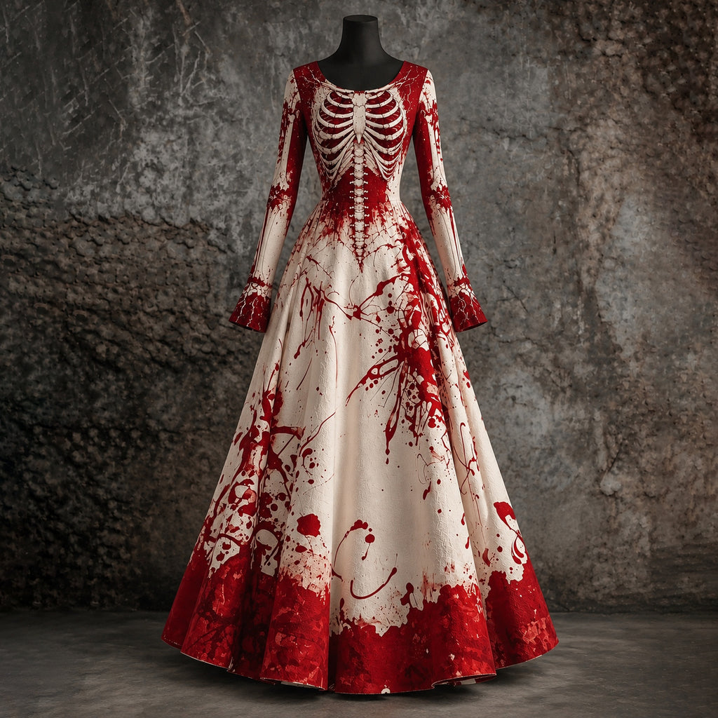 Women's Halloween Scary Skull And Bloodstain Print Maxi Dress