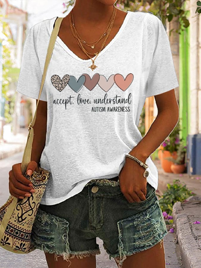 Women's Autism Awareness Understands Love Acceptance Printed Short-Sleeved T-Shirt