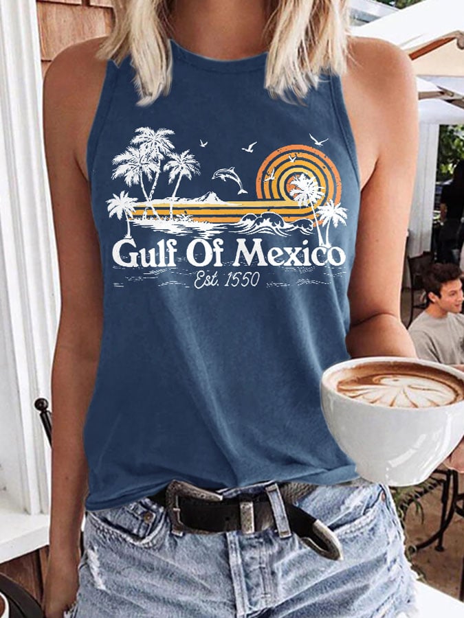 Women's Gulf Of Mexico Print Round Neck Tank Top