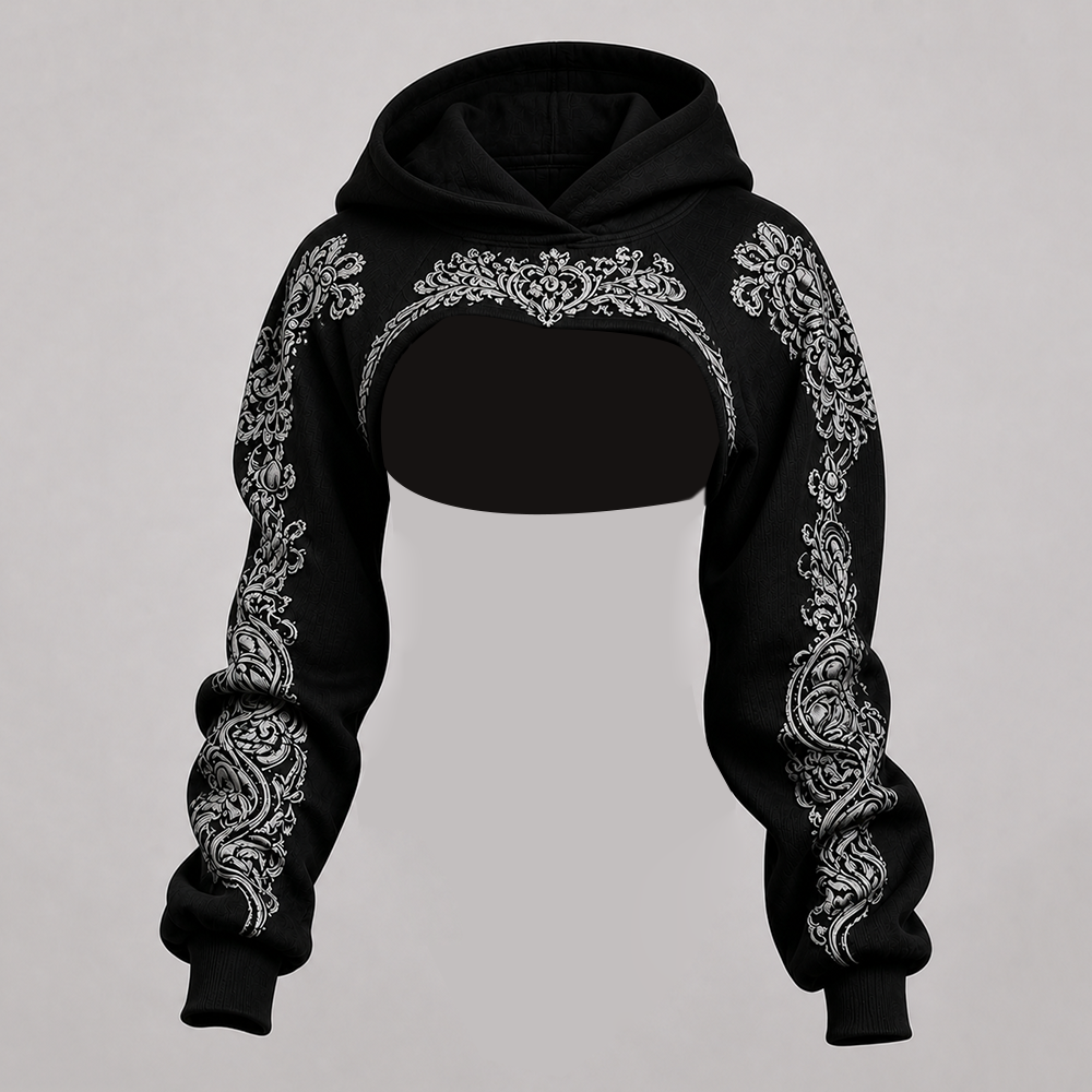 Women's Retro Bone-style Ethnic Print Hoodie Two-piece Set