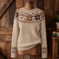 Women's Retro Highland Cow And Floral Pattern Cozy Fair Isle Style Knit Sweater