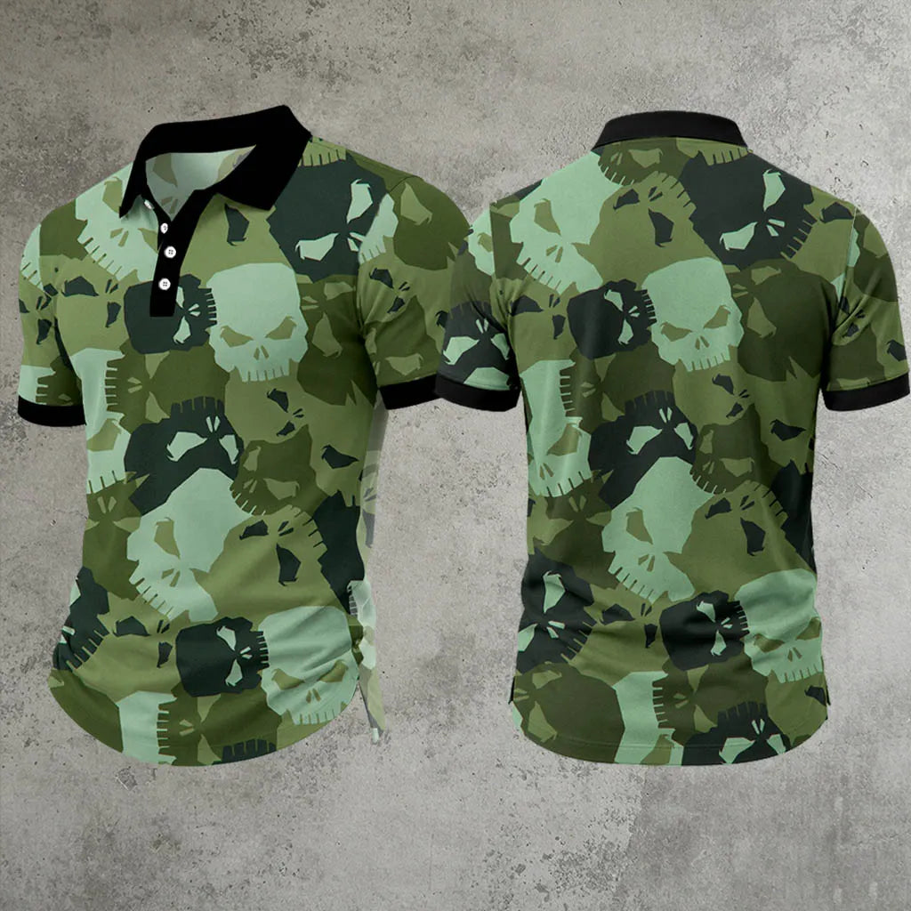 Men's Skull Camo Print Polo Shirt