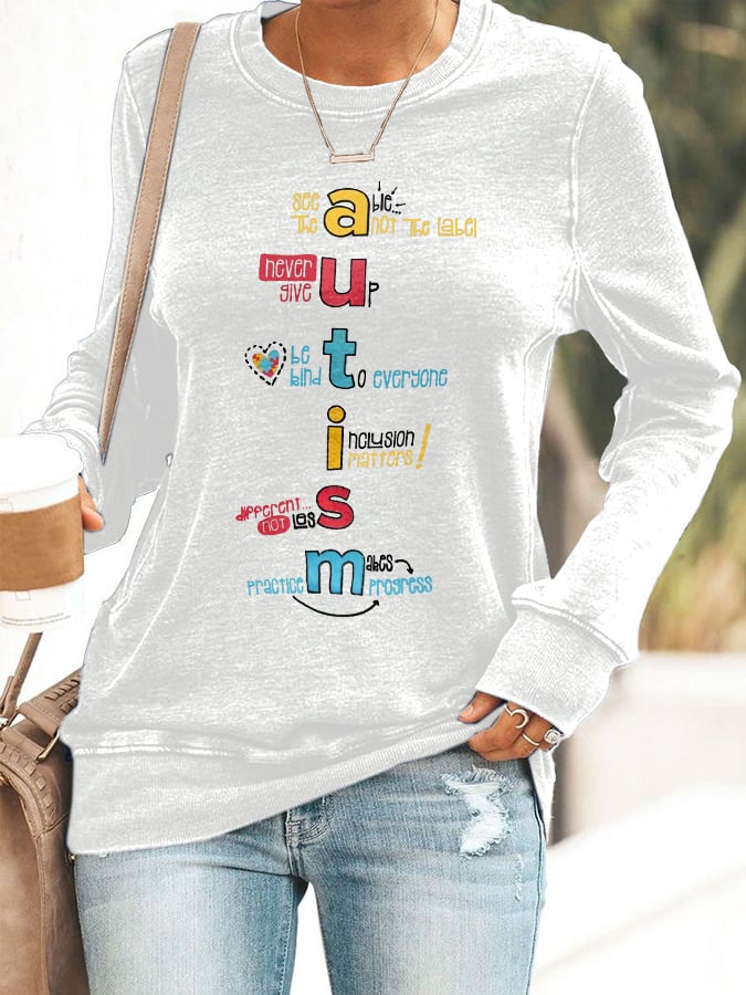 Women'S Autism Awareness Print Long Sleeve Sweatshirt