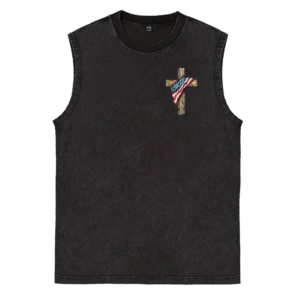Stand For The Flag Kneel For The Cross Unisex Washed Cotton Sleeveless Tank Tops