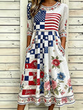 Retro Checkerboard American Flag Floral Dress