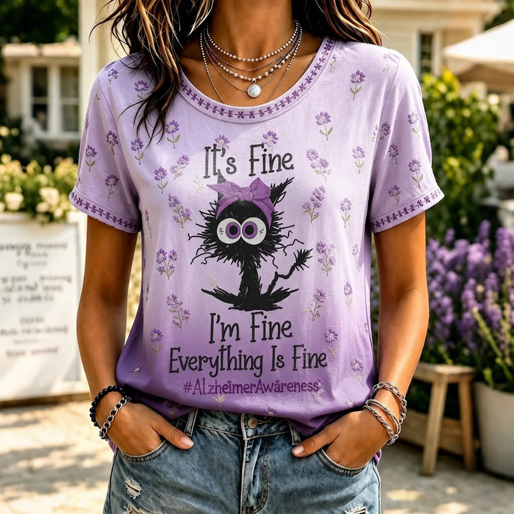 Women's Retro Im Fine Everything Is Fine Alzheimer's Print Comfortable T-shirt