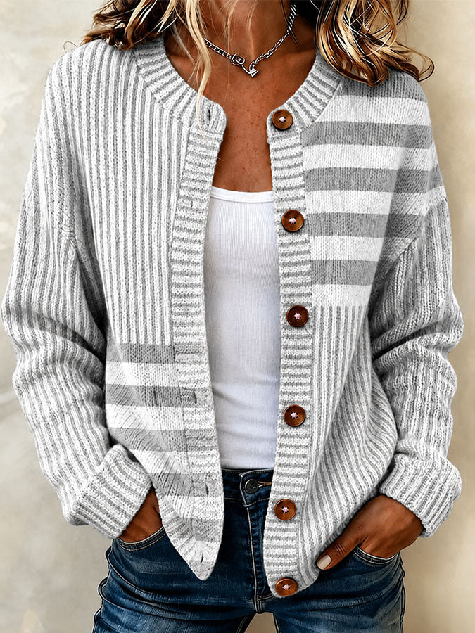 Women'S Casual Striped Art Knitted Cardigan Top