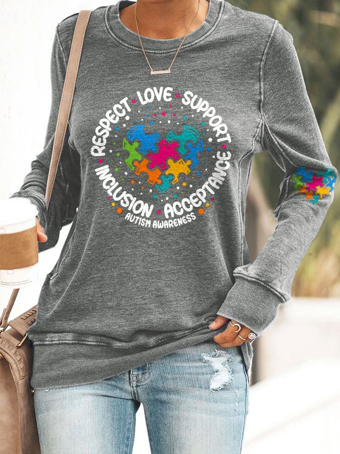 Women'S Respect Love Support Inclusion Acceptance Autism Awareness Print Long Sleeve Sweatshirt