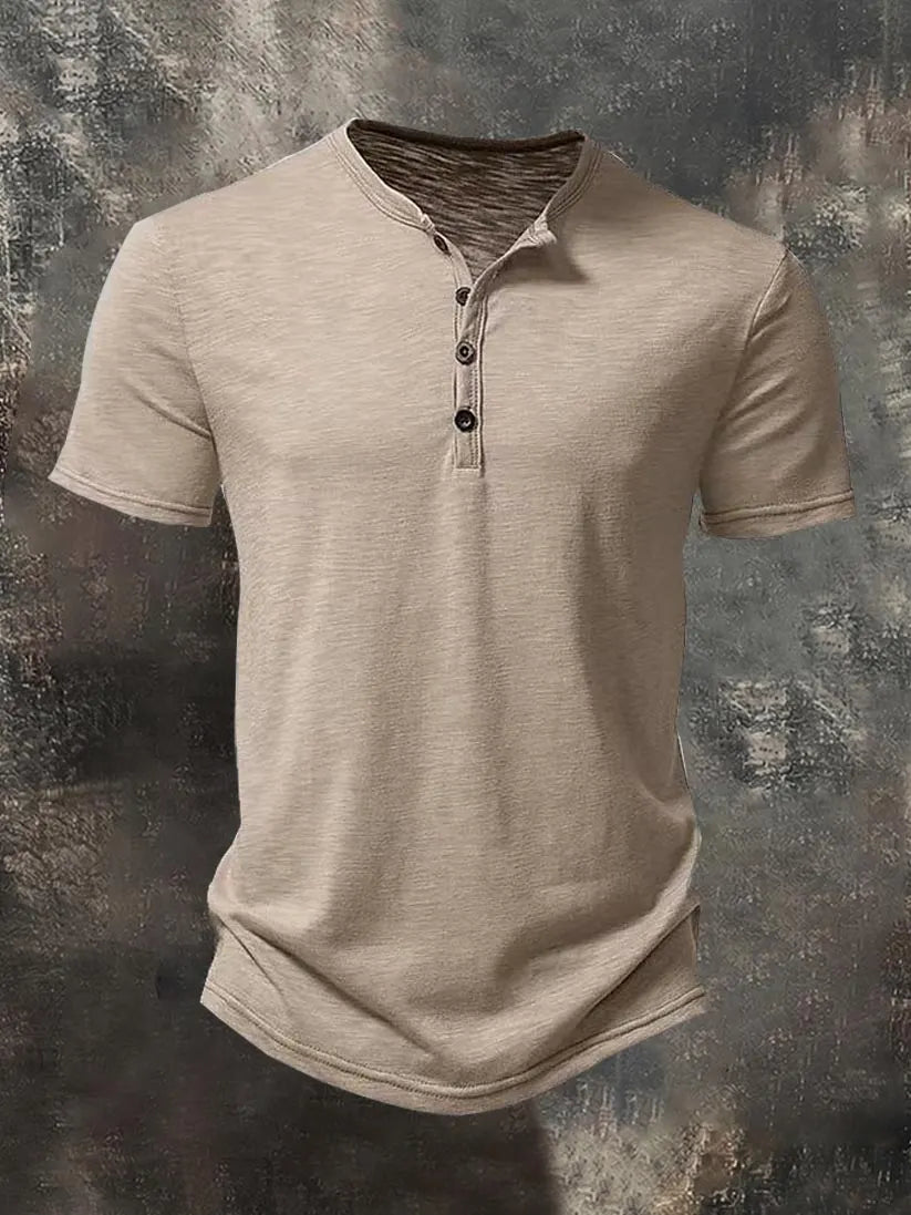 Men's Solid-Color Henley T-Shirt