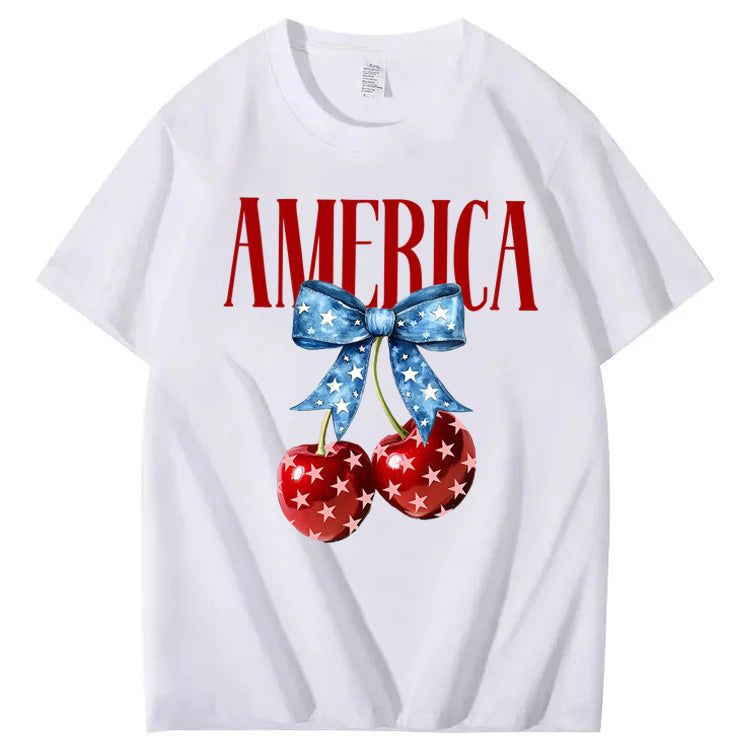 American Flag Cherry Bow T-Shirt