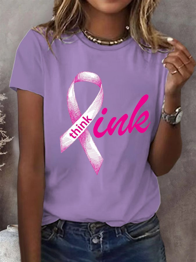 Women's Breast Cancer Think Pink Round Neck T-Shirt