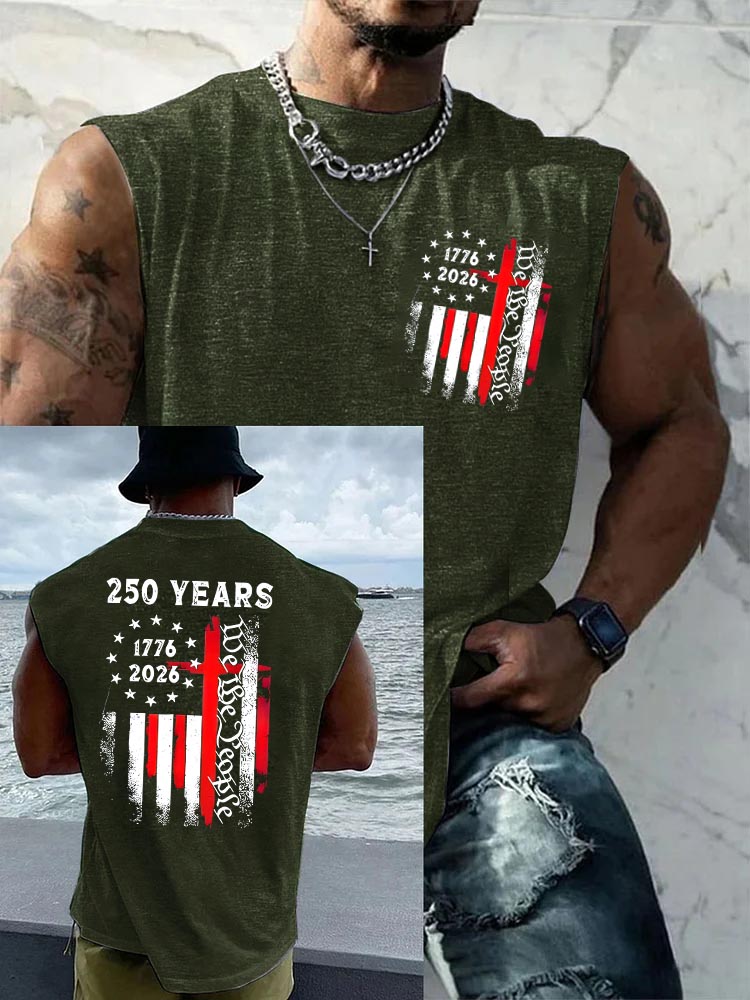 250Th Anniversary We The People Pattern Round Neck 100% Cotton Tank Top