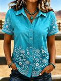 Women's Retro Plant Flower Printed Shirt