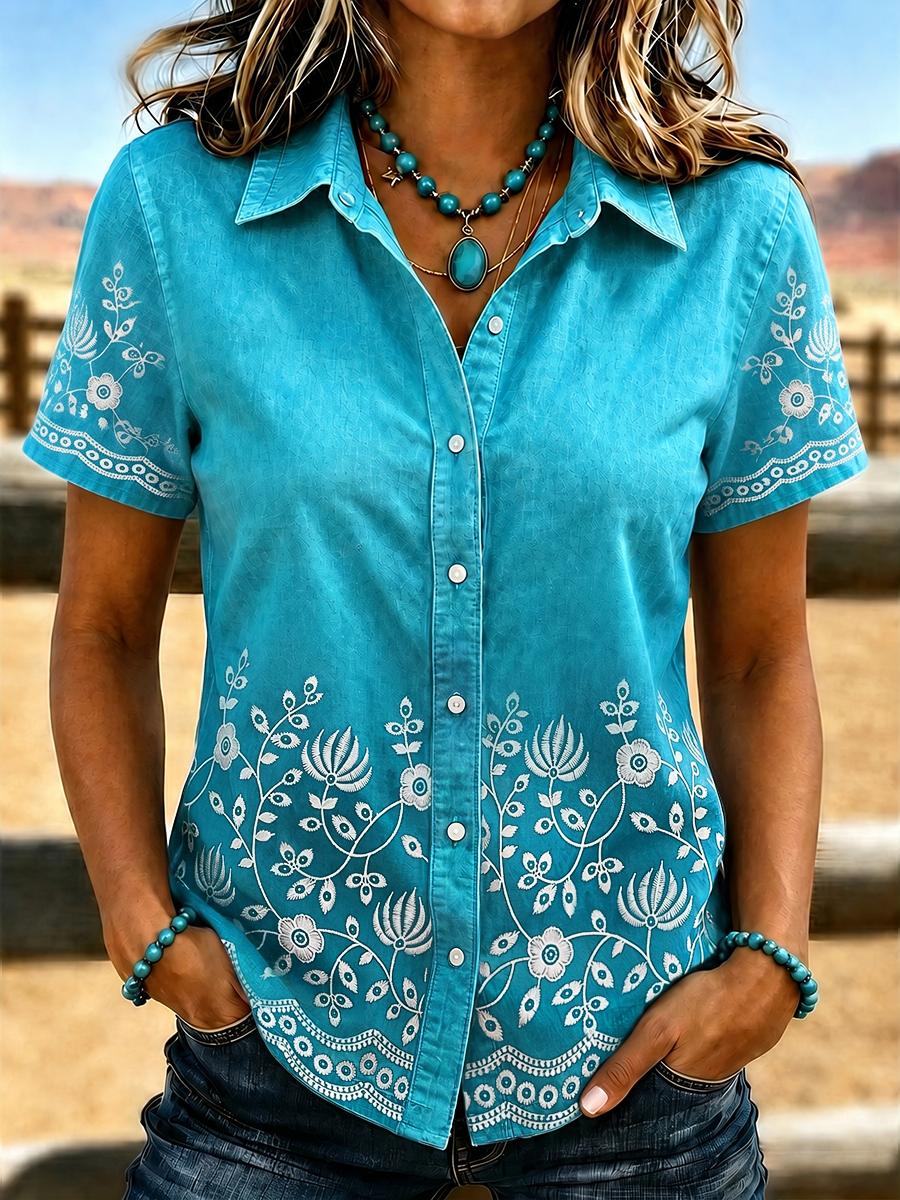 Women's Retro Plant Flower Printed Shirt