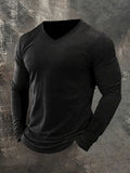 Men's Plain Casual V-Neck Long Sleeve T-Shirt