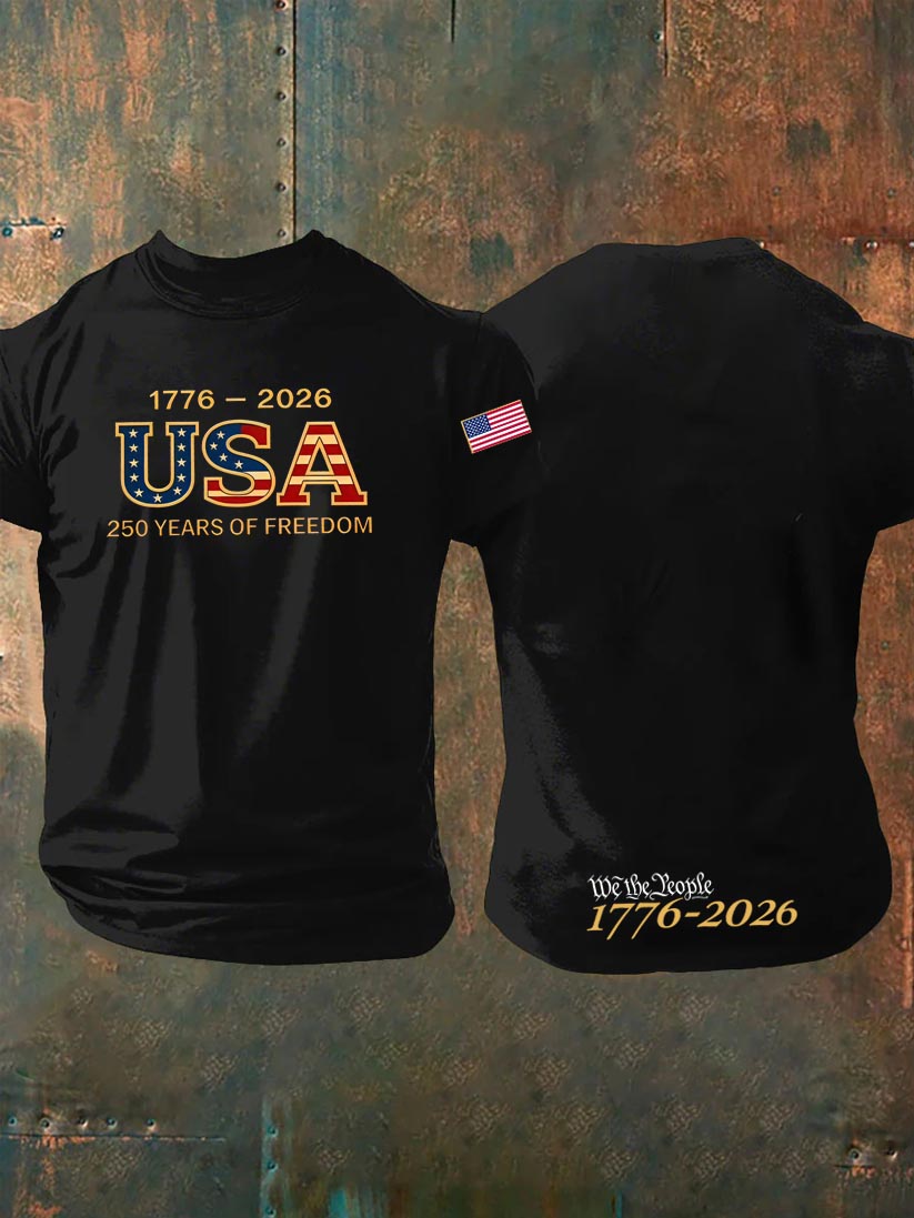 1776-2026 USA 250th Years Of Freedom Pattern 100% Cotton T-Shirt