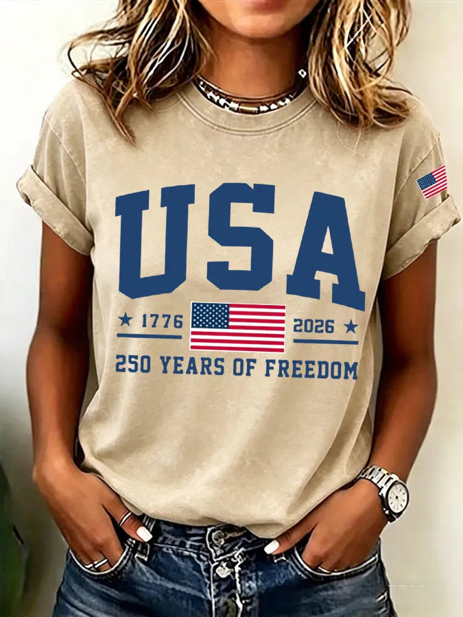 Women'S  America Flag Printed Casual T-Shirt