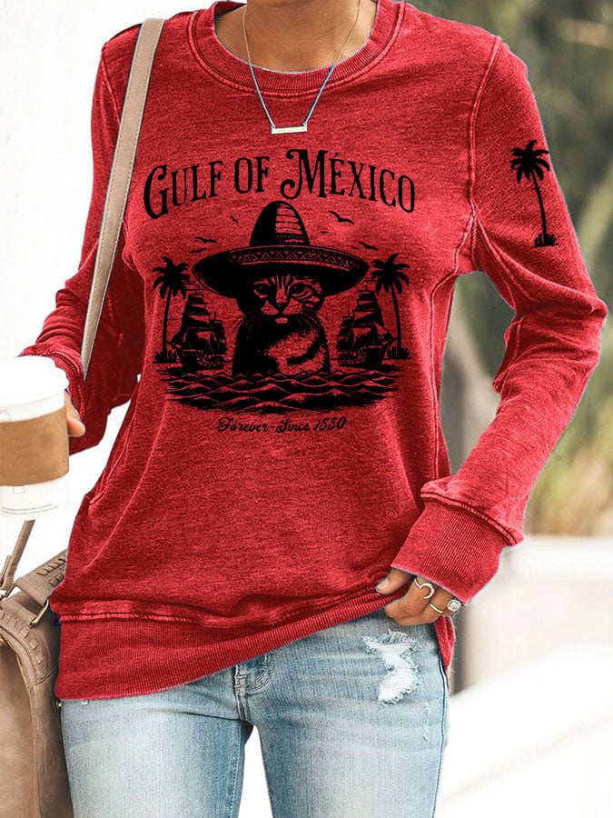 Women'S Retro Gulf Of Mexico Printed Casual Sweatshirt