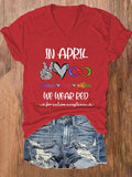 V-neck Autism Acceptance In April We Wear Red Print T-Shirt