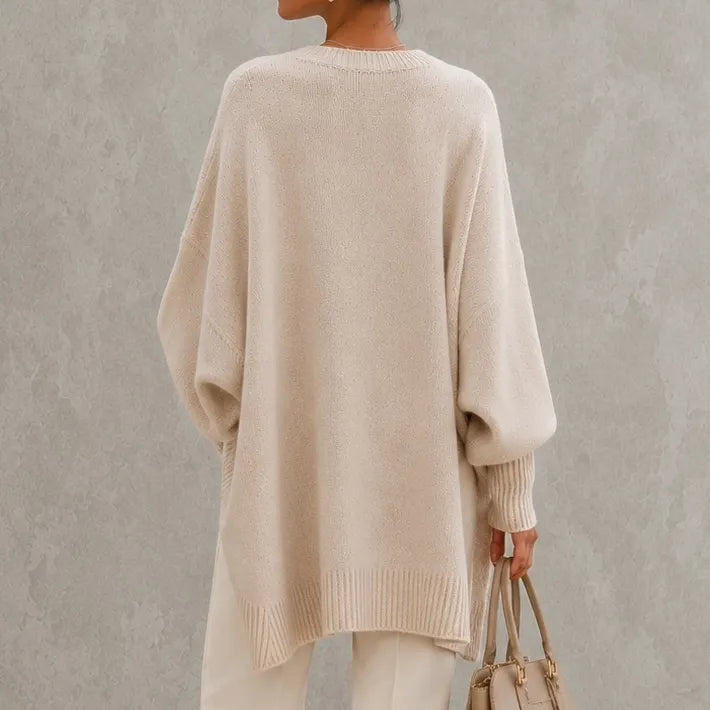 Elegant Solid Color Crew Neck Pullover Knit Sweater