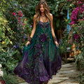 Women's Retro Boho Purple Floral Gradient Sleeveless Maxi Dress