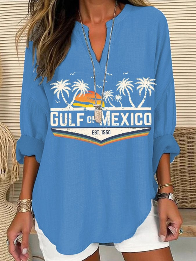 Women's Gulf Of Mexico Print V-Neck Shirt