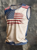 Men's Retro Independence Day Patriot Crew Neck Tank Top