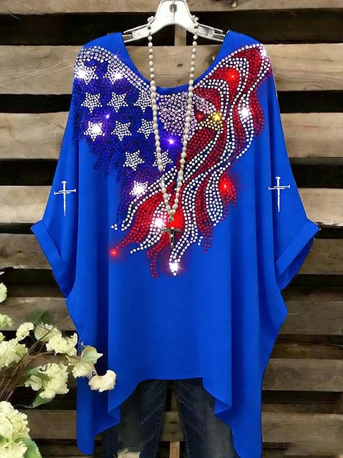 Women'S Round Neck American 250th Anniversary Print Loose Casual Short Sleeve Top