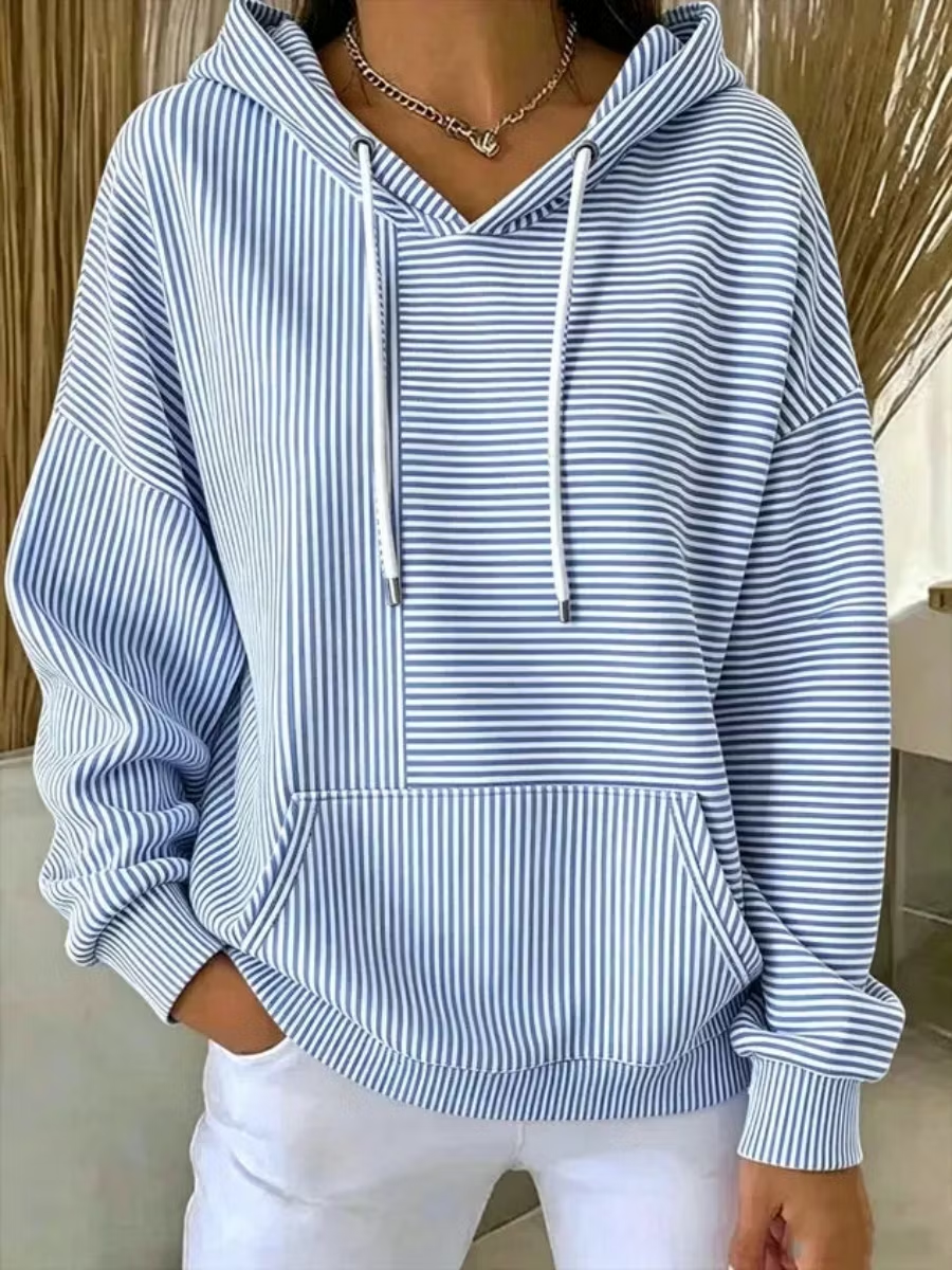 Women Striped Long Sleeve Casual Daily Spring/Fall Hoodie