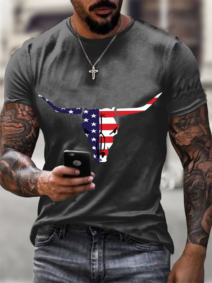 Men's American Flag Independence Day Design Casual T-Shirt
