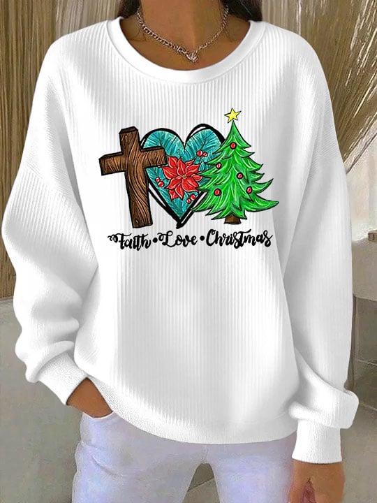 Women's Faith Love Christmas Print Crew Neck Sweatshirt