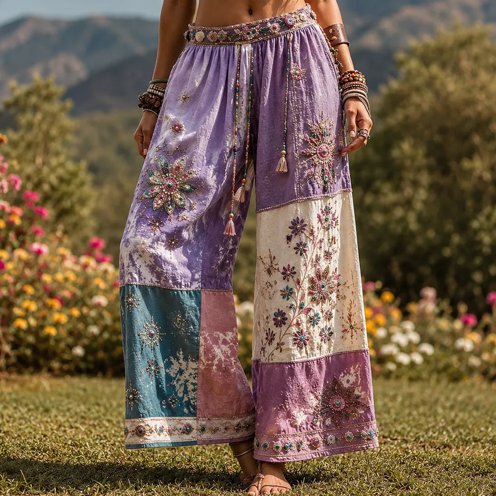 Women's Boho Patchwork Mandala Print High-waist Wide-leg Pants