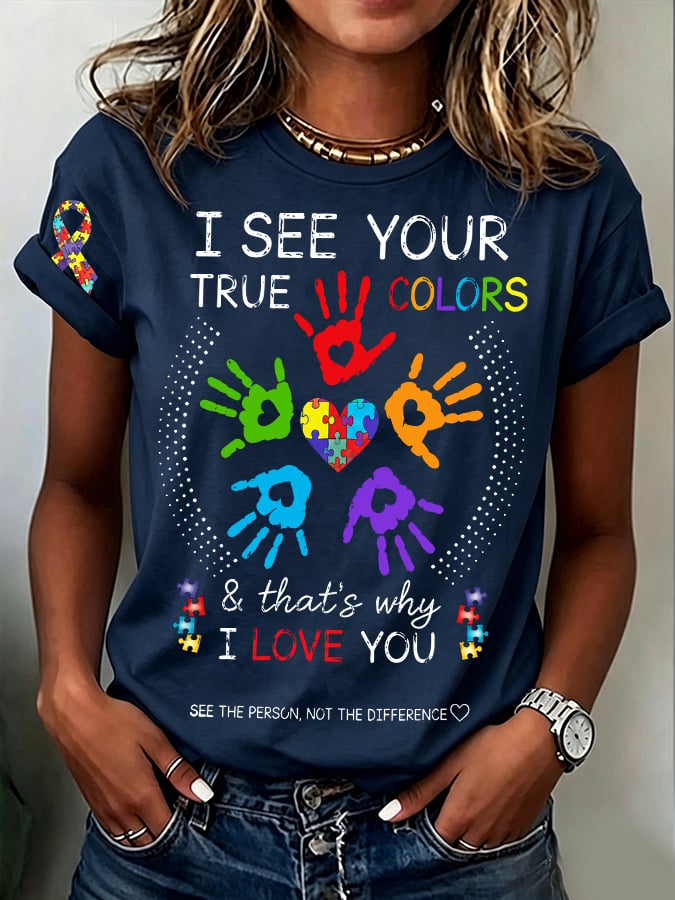 Women'S Casual Autism-Print Short-Sleeve T-Shirt