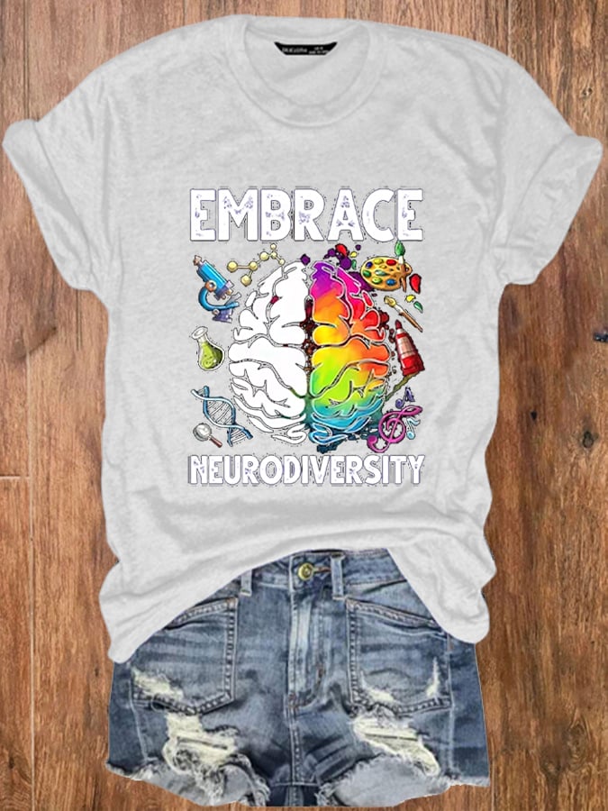Women's Autism Awareness Embrace Neurodiversity Print T-Shirt