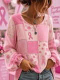 Women's Pink Vintage Floral Print Long-Sleeve Top